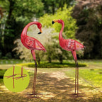 Metal Flamingo Garden Statue, 40" Tall Outdoor Decor Flamingos Yard Art Sculptures and Statues Reinforced Foot, Weatherproof Flamingo Ornaments for Lawn Pool Backyard Decor, Set of 2