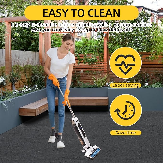 Marine Carpet,5 FT x 10 FT Black Indoor Outdoor Carpet 0.2" Thick Boat Carpet with Water-Proof TPE Backing, Non-Slide Outdoor Marine Carpet Roll for Home, Patio, Porch, Deck