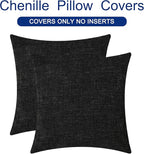 CaliTime Throw Pillow Covers Decorative 24 X 24 Inches Pack of 2 Cozy Chenille Cushion Cases for Couch Sofa Bed Living Room Home Black