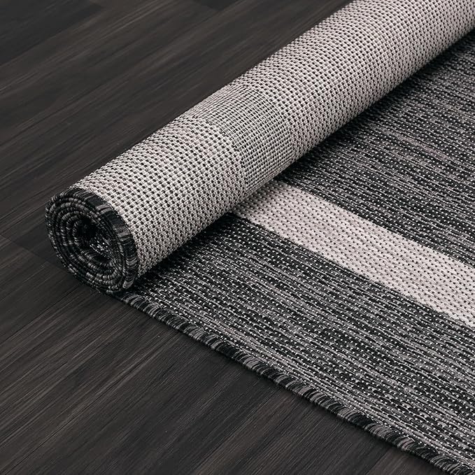Bordered Outdoor Rug 8x10 Washable Outside Carpet for Indoor Patio Porch Waterproof Easy Cleaning Non Shedding Area Rugs Gray 8 x 10