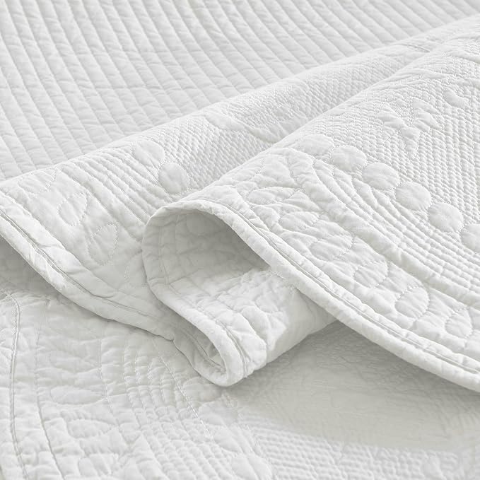 MarCielo 3-Piece 100% Cotton Oversized Bedspread Lightweight Quilt Coverlet Embroidery Farmhouse Bedding Set (TG Bright White, Oversized King (118"x106"))