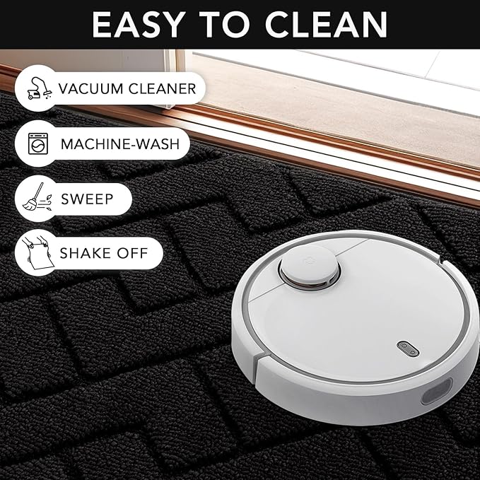 hicorfe Indoor Doormat,Front Back Door Mat Rubber Backing Non Slip Door Mats 20"x48" Absorbent Resist Dirt Entrance Doormat Inside Floor Mats for Entryway Washable Low-Profile(Black)