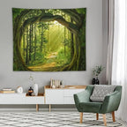 FENDROM Enchanted Forest Tapestry Nature Sunshine Lanscape Green Tree Cave Tapestries Wall Hanging For Living Room Bedroom Home Decorations