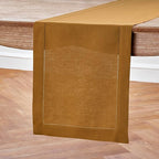 Solino Home Linen Hemstitch Table Runner 60 Inches - 100% Pure Linen Brown Sugar Hemstitch Table Runner 14 x 60 Inch Ideal for Dresser and Coffee Tables - Fall, Thanksgiving - Classic Hemstitch