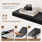 fuqing Floating Shelves for Wall, Bathroom Shelf Wall Mounted for Storage, Shelves with Invisible Bracket for Bedroom, Kitchen, Living Room, Farmhouse Small Book Shelf, 55 Inch Set of 2, Black