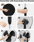 PELONIS 16'' Pedestal Fan for Bedoom, Remote, Standing Fan with 7-Hour Timer, 90° Oscillation, 3-Speeds, Adjustable Height, Electric Cooling Fans for Living Room and Office