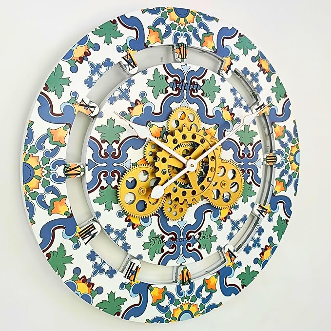 The Gears Clock Wall Clock Italy Collection with Moving Gears (Meta, 24 inch Round)