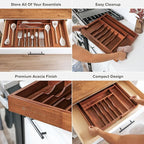 Premium Silverware, Flatware and Utensil Organizer for Kitchen Drawers, Food-Safe Contract Grade, Expandable from 18 to 33 In, Natural Acacia