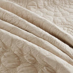 MarCielo 3-Piece 100% Cotton Oversized Bedspread Lightweight Quilt Coverlet Embroidery Farmhouse Bedding (Tf Khaki Beige, Oversized King (118"x106"))