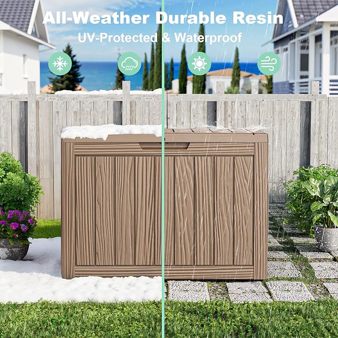 45 Gallon Deck Box Large Outdoor Storage for Patio Furniture,Outdoor Cushions,Garden Tools and Pool Supplies,Waterproof,Resin,Lockable(Grey)