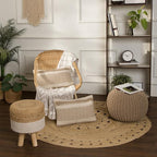 REDEARTH Round Pouf Ottoman - Hand Knitted Cable Boho Poof Home Décor Pouffe Circular Footrest for Living Room - Bedroom - Lounge - 100% Cotton (19.5"x19.5"x14") - Beige
