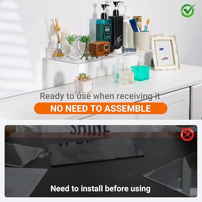 Acrylic Kitchen Cabinet Organizer Shelf, Spice Rack, Plate and Cupboard Storage Riser, Versatile Pantry Shelf, Durable Clear Countertop Organizer for Home and Kitchen(4 PCS)