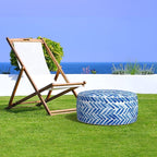 LVTXIII Indoor/Outdoor Inflatable Ottoman, All Weather Round Footrest Stool D21”x H9”, Portable for Patio Garden Camping or Home-Blue Bricks
