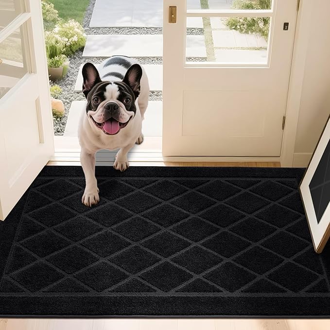 JSEI Dirt Trapper Door Mat 36"x60", Non-Slip Washable Entryway Mats, Dog Door Mat, Stain Resistant and Absorbent Floor Mats, Low Profile Welcome Mat for Front Back Door, Black