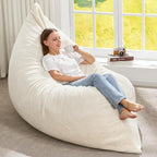 Hobestluk 3 in 1 Bean Bag Chair Giant Bean Bag Chairs for Adults with Plush Faux Fur Cover Convertible Bean Bag Floor Cushion with Machine Washable Cover for Living Room (Plush White)