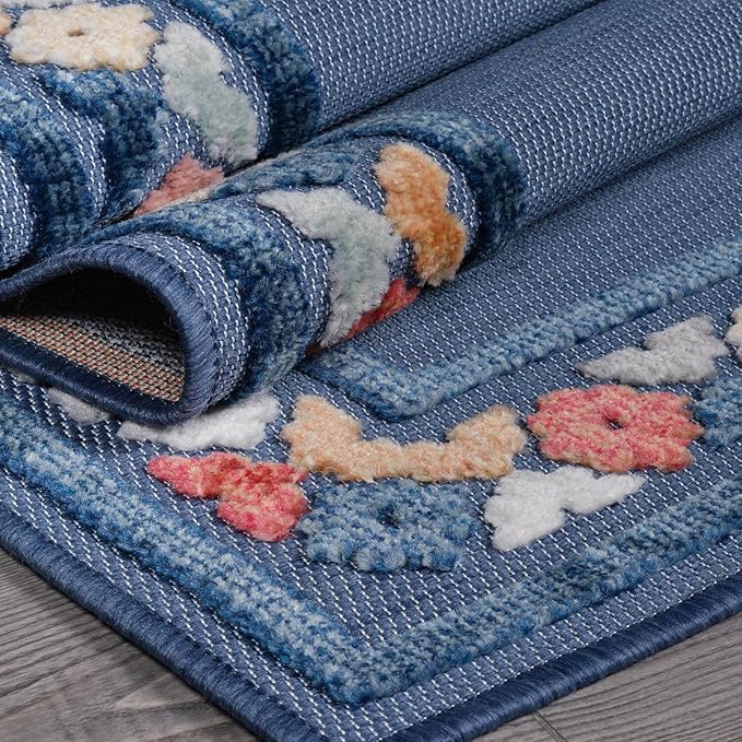 Beverly Rug Outdoor Rug 8x10 Modern Bordered Area Rugs for Indoor and Outdoor Patio Easy to Clean Non Shedding Living Room Porch Garden Washable Outside Carpet (8 x 10 Blue)
