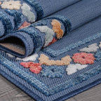 Beverly Rug Outdoor Rug 9x12 Modern Bordered Large Area Rugs for Indoor and Outdoor Patio Easy to Clean Non Shedding Living Room Porch Garden Washable Outside Carpet (9 x 12 Blue)