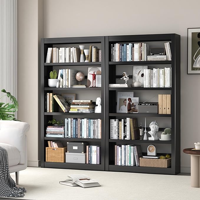 Metal Bookshelf Adjustable - 61" Tall Black Bookcase, 5 Tier Book Shelf, Tooless Assembly Book Case, Modern Bookshelves and Bookcases for Home Office, Living Room, Bedroom, Library