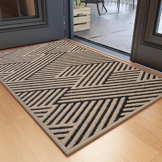 Front Door Mat Outside Entrance, Non Slip Rubber Backing, Trap Dirt and Moisture, Easy Clean Low Profile Welcome Floor Mats for Patio Porch Indoor Outdoor Entry Mat, 24x35 Inch, Brown