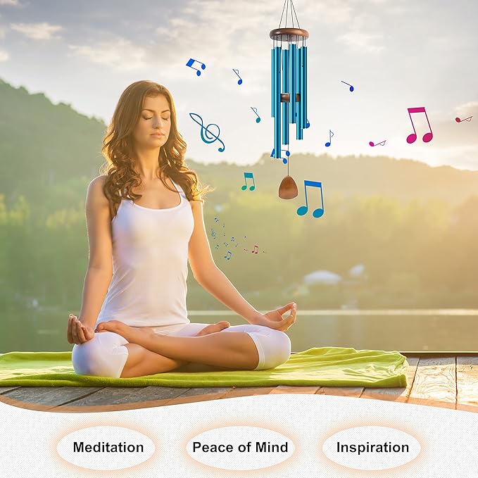 Large Aluminium Wind Chimes 37 Inches to Create a Zen Atmosphere Suitable for Outdoor, Garden, Patio Decoration. Classic Wind Chimes with Wind Catcher Suitable as A Gift for Unisex(Blue)