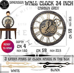 The Gears Clock The Original Real Moving Gear Wall Clock Vintage Industrial Oversized Rustic Farmhouse (24 inch (60cm), Vintage Carbon Grey and Bronze)