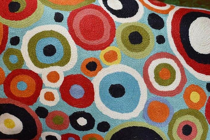 Lumbar Polka Dots Pillow Cover Turquoise Contemporary Decorative Pillowcase Blue Modern Outdoor Chair Cushion Couch Boho Cushions Hand Embroidered Cushions Wool Size - 14x20