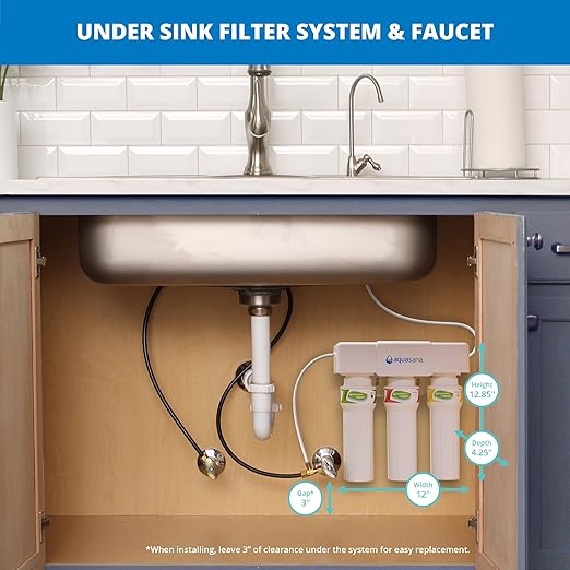 Aquasana Under Sink Water Filter System - Reduces PFAS, Lead, & Chlorine in Drinking Water - Under Counter Claryum Filtration for Kitchen - 3-Stage Max Flow - Chrome Faucet - AQ-5300+.56