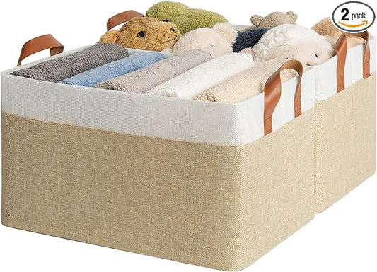 GRANNY SAYS Storage Baskets for Shelves, Closet Organizer Bins, Clothes Storage Bins with Metal Frame, Extra Large Baskets for Organizing and Storage, Collapsible, Khaki, 2-Pack