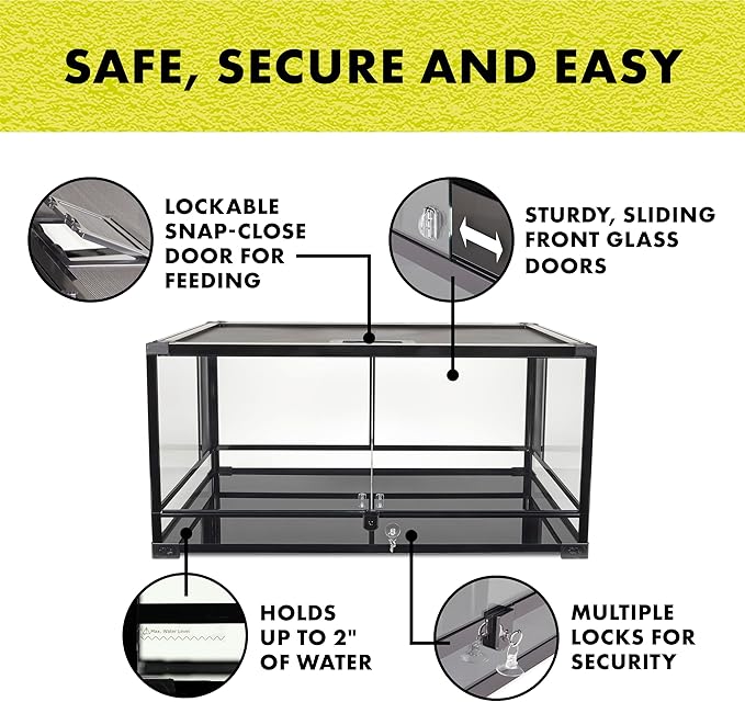 Zilla QuickBuild Reptile 40 Gallon Glass Terrarium Habitat with Swing Door For Geckos, Snakes, Lizards, Frogs, Turtles, and Tortoises, 36" x 18" x 18"