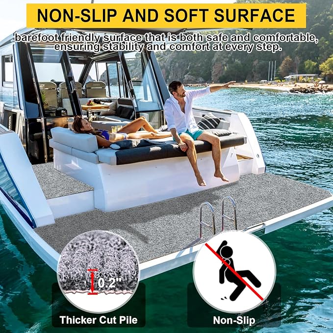 Marine Carpet,6 FT x 14 FT Smoke Gray Indoor Outdoor Carpet 0.2" Thick Boat Carpet with Water-Proof TPE Backing, Non-Slide Outdoor Marine Carpet Roll for Home, Patio, Porch, Deck