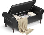 Storage Ottoman Bench for Bedroom, 51" Upholstered Bedroom Bench with Rolled Arms and Vintage Rivets, Large Storage Chest for Living Room, Bedroom, Entryway, Black