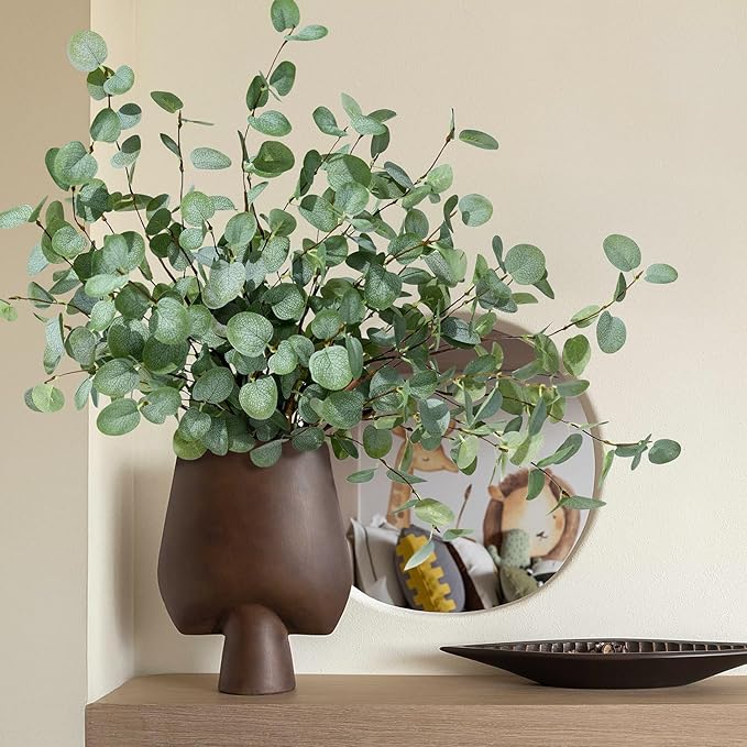 8Pcs Faux Eucalyptus Stems, 27" Artificial Eucalyptus Plants with White Frosted Coating, Fake Eucalyptus Decor Silk Greenery Leaves for Wedding Bouquets Home Decor DIY Floral Arrangements