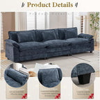 URRED Modular Sectional Sofa Comfy Cloud Couch, Modern Chenille Sofa Sleeper Deep Seat Couches with Ottoman/Pillows for Living Room (Blue, 117'')