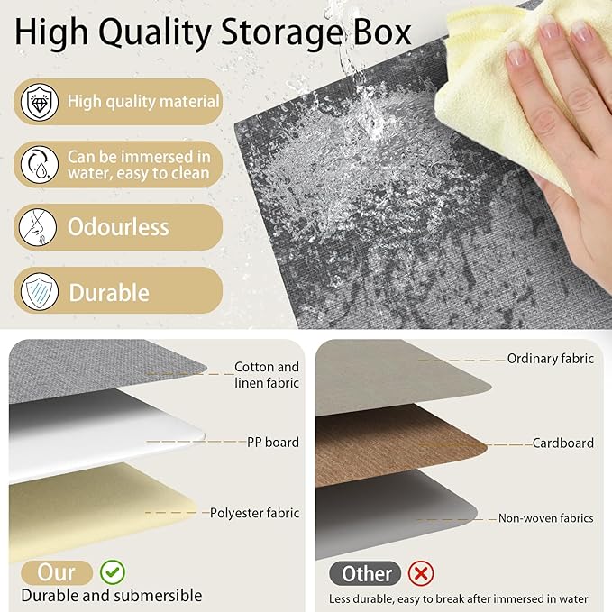 Yawinhe Foldable Storage Baskets for Shelves, Fabric Closet Organizers, Bins with 3 Handles, Cubes for Clothes, Grey, 15''Lx9.8''Wx8.3''H, 6-Pack
