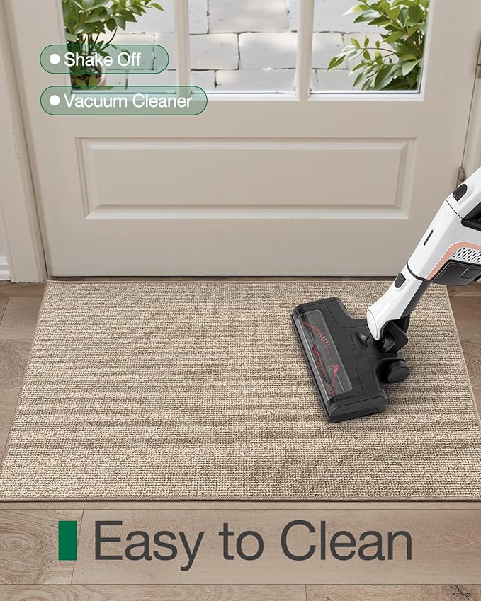 LUMI Indoor Door Mat 17"x30", Ultra Thin Low Profile Non-Slip Doormat for Home Entrance, Absorbent & Stain-Resistant Welcome Mats, Washable Entryway Mat for Front Door, Patio, Porch, Khaki