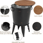 Rustic Storage Farmhouse Accent Side Table, Antique Galvanized Metal End Coffee Cocktail Table Box Bin with Round Wooden Lid Set of 2 (Black)