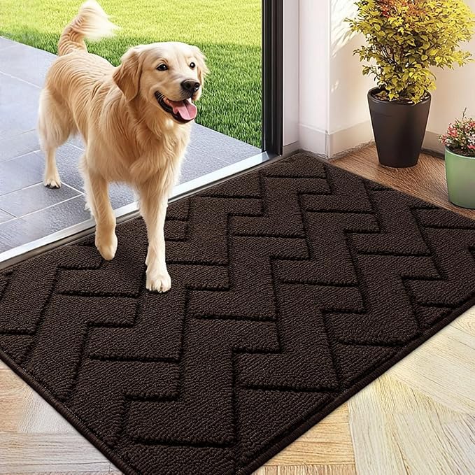 hicorfe Front Door Mat Outside Entrance,24"x35" Absorbent Muddy Dirt Resist Welcome Door Mats Outdoor Indoor,Stain and Fade Resistant,Non Slip Backing Entry Mat Doormat for Entryway (Coffee)