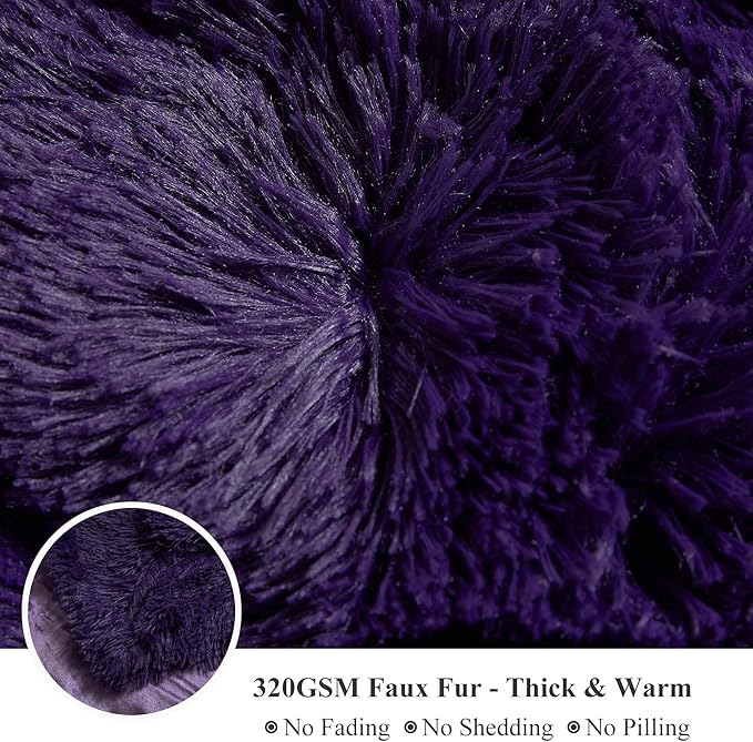 XeGe Plush Faux Fur Throw, Dark Purple Luxurious 50x60 Shaggy Furry Blanket, Thick Fluffy Microfiber Velvet Couch Blanket, Ultra Soft Fuzzy Office Lap Throw for Sofa Bed Car Purple