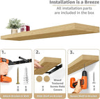 Sorbus Floating Shelves for Wall - 35 Inch Long Bathroom Shelves, Wall Decor for Bedroom, Kitchen, Living Room & Book Storage - Mounted Floating Shelf with Invisible Brackets (Maple Wood, 3 Pack)