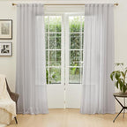 MYSKY HOME Grey Curtains 84 Inch Length, Living Room Curtains & Drapes Boho Sheer Light Filtering for Sliding Glass Door Windows Soft Elegant, 50" x 84", Light Grey, 2 Panels
