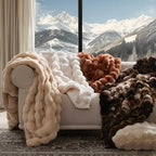 EVERGRACE Ultra Soft Luxury Fluffy Ridgeline Faux Rabbit Fur Throw Blanket, Thick Warm Bubble Throw for Bed, Cozy Plush Reversible Blankets for Couch, Chair, Sofa, Cream, 80x90 Inches, 870 GSM