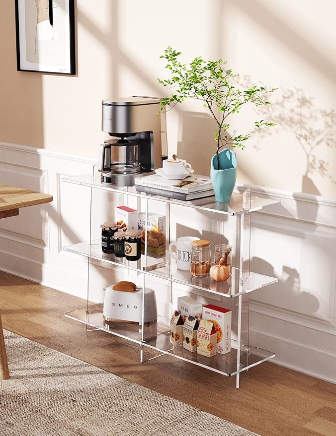 Acrylic Bookshelf, Small 3 Tier Open Bookcase for Small Spaces,Sofa Table, Hallway Entry Table for Home Living Room (Clear, 39.4'' x 11.8'' x 31.5'')