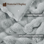 Touchat Luxury 1000GSM Faux Rabbit Fur Throw Blanket, Super Heavy Warm Cozy Grey Blankets for Couch Bed Sofa, Ruched Plush Fuzzy Elegant Soft Reversible Mink Blanket for Living Room Bedroom