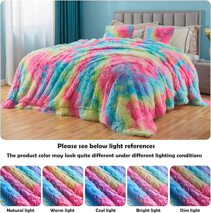 GONAAP Fuzzy Faux Fur Throw Blanket Dark Rainbow Super Soft Cozy Plush Fuzzy Shaggy Blanket for Couch Sofa Bed (Dark Rainbow, Throw(50"x60"))