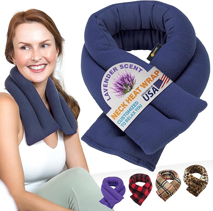 SunnyBay Microwave Heating Pad, Microwavable Heated Neck and Shoulder Wrap, Soothing Weighted Moist Heat or Ice Pack with Flaxseed and Lavender, FSA HSA Eligible, 26x5 Inches, 2.5 lbs, Navy Blue