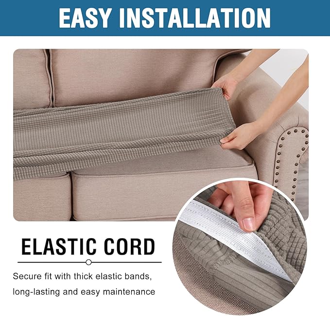 H.VERSAILTEX Super Stretch Individual Seat Cushion Covers Sofa Covers Couch Cushion Covers Slipcover Sets Thick Jacquard Textured Twill Fabric (1 Piece Sofa Cushion Cover, Taupe)