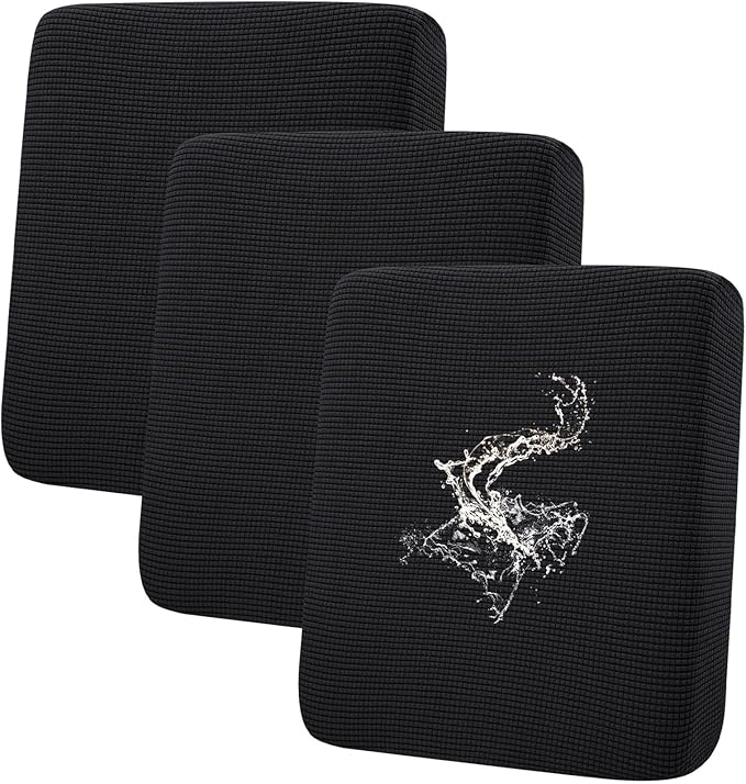 hyha Waterproof Couch Cushion Covers for Pets, Non Slip Sofa Seat Cover for Dogs Washable, Soft Thick Stretch Jacquard Fabric, Sofa Slipcovers with Elastic Bottom (3 Pieces, Black)