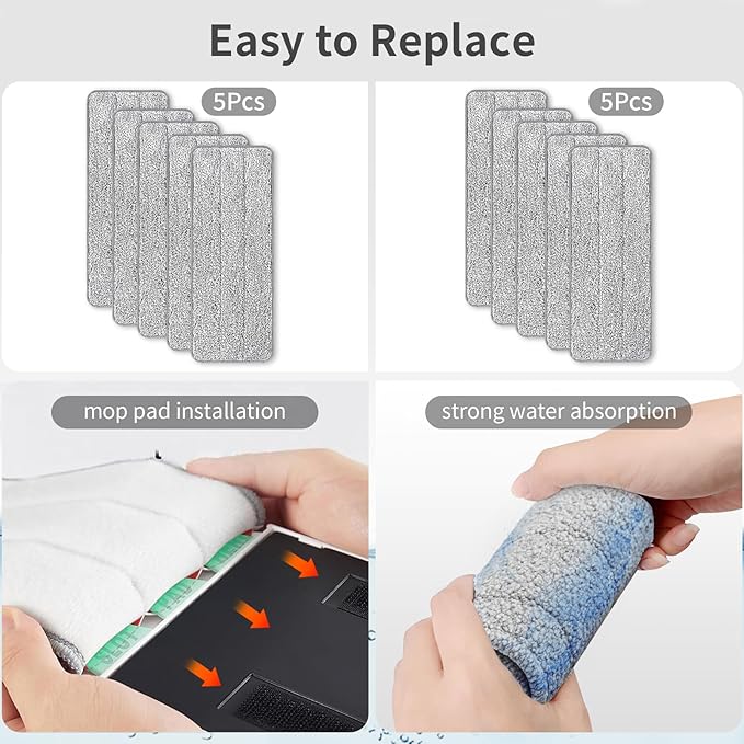 10Pcs Joymoop Mop Replacement Pads, 13 * 4.9'' Universal Mop Pads Mop Head Refills Washable Wet Mop, Compatible with Most 11-13” Size Mops，