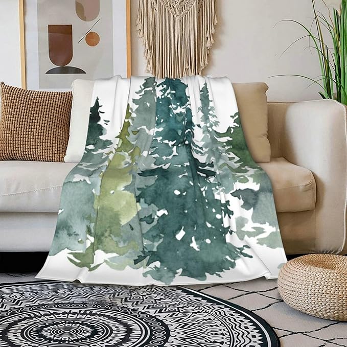 HGOD DESIGNS Watercolor Grey Fir Trees Forest Blanket,Coniferous Tree Decor Blankets Soft Warm Throw for Women Birthday, Home Living Room Decoration 40"x50"