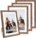 10x14 Picture Frame Set of 4, 10 x 14 Wood Photo Frames with Mat for 8x12 or 30x40cm Diamond Painting Art, Wooden Frame with Real Glass Cover for Wall and Tabletop Display,Rustic Brown